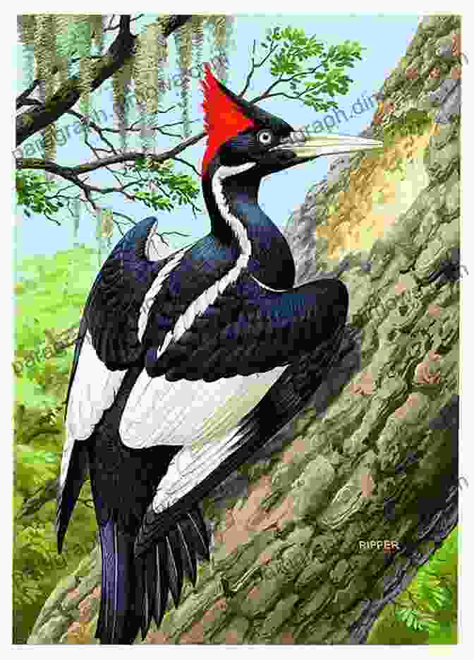 Scientific Illustration Showcasing The Distinct Physical Characteristics Of An Ivory Billed Woodpecker, Including Its Powerful Bill, Distinctive Black And White Plumage, And Striking Crest. The Ivory Billed Woodpecker (Dover Birds)